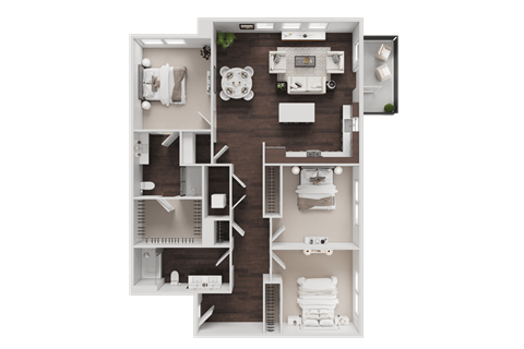 Floor plan for 3 beds, 2 baths, 1310 sqft